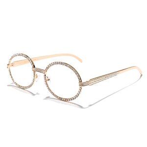 Men Clear Sunglasses Classic Gold Shades Eye Glasses Iced Out‎ Diamond Bling New